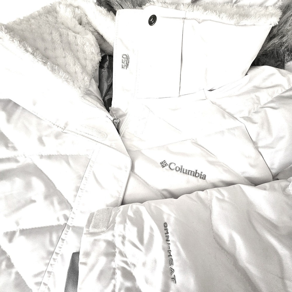 Columbia Lay D Down Jacket Plus Size 2X White Omni-Heat Puffer Ski Coat Faux Fur - Picture 10 of 11